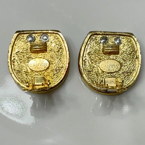 LANVIN PARIS VINTAGE RHINESTONE CLIP EARRINGS - Picture 10 of 11